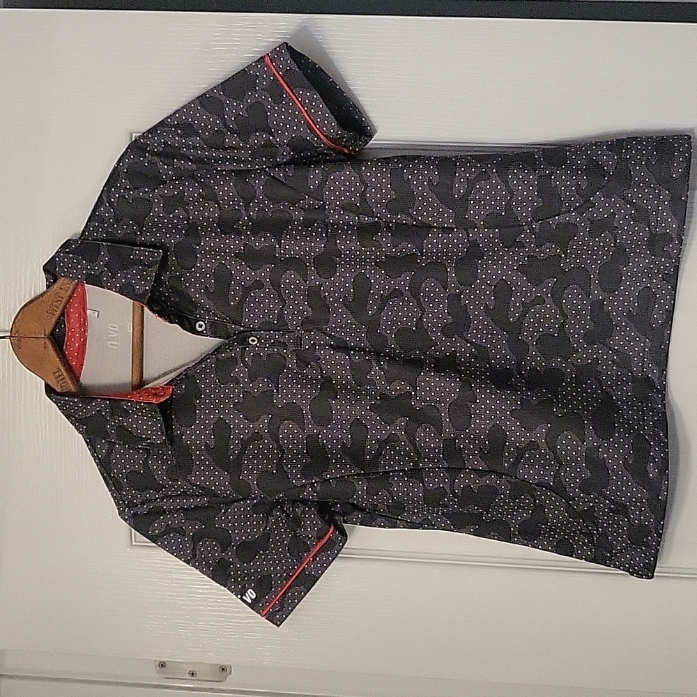 N VO Golf Shirt - size M - EUC - gray white & oranger redish - K